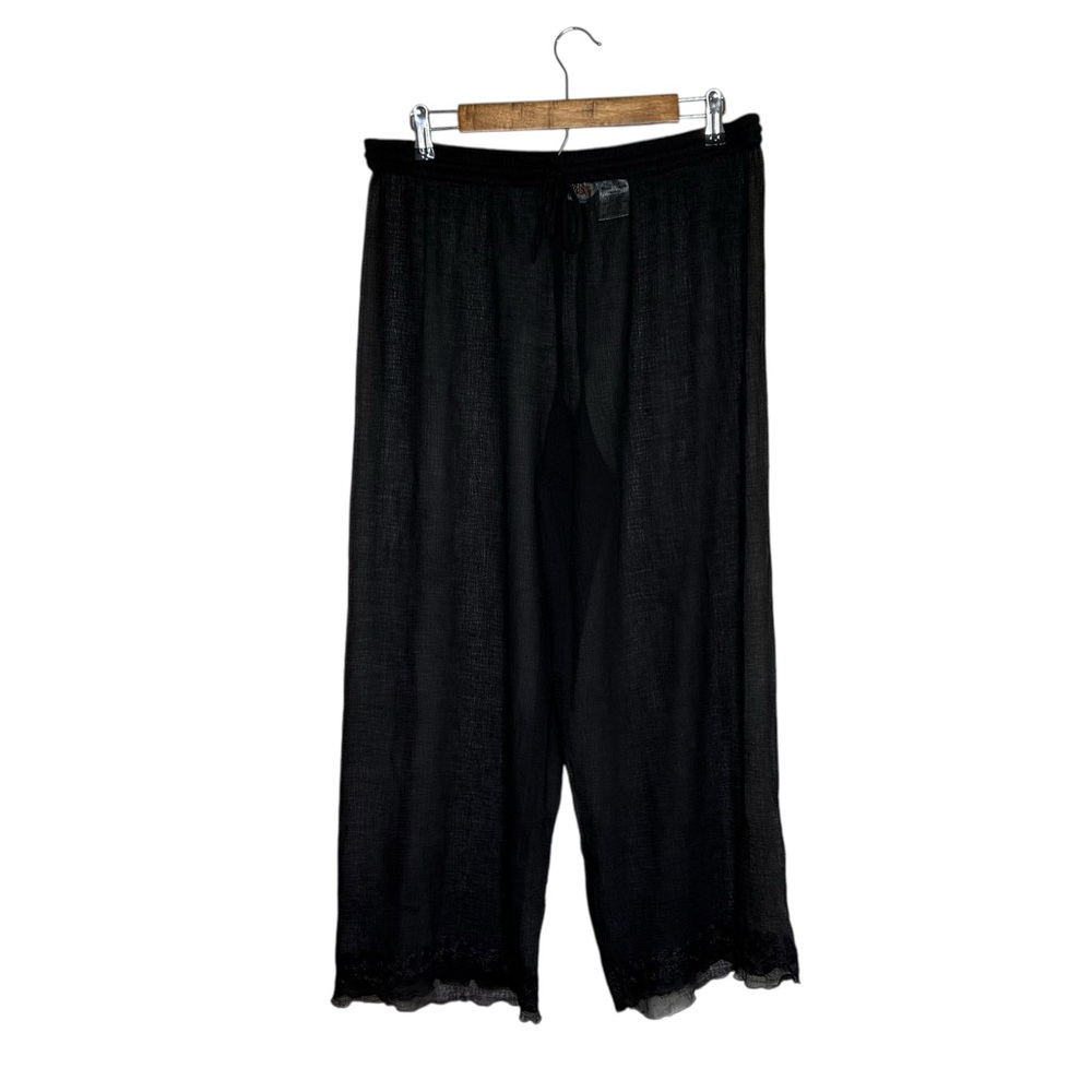 Vintage Sand n Sun Sheer Chiffon Black Wide Leg Lace Trim Pull on Coverup Pants